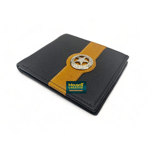 Cartera RFID corta plegable de estilo Retro para hombre de cuero de vaca de alta calidad Concho de estrella decorado en rayas amarillas OEM de fábrica aceptado - Product Image 3