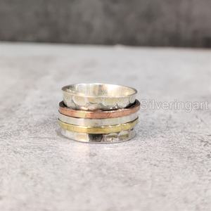 Spinner Band Bohemian Ring Bague en argent sterling 925 pour femmes Fidget Bijoux faits à la main Noël Spirituel Mens Spinner Ring - Product Image 3