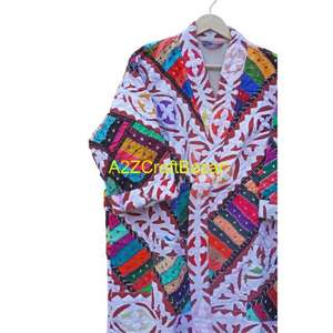 Indian <b>Womens</b> Wear Gift Pure Cotton Handmade Kantha Cutwork Quilted Winter <b>Jacket</b> Multicolor Cutwork <b>Jackets</b> - Product Image 2