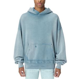 Sudaderas con capucha personalizadas de talla grande, estilo acid wash, al por mayor, de color sólido, 100% algodón, sudaderas casuales para hombre - Product Image 5