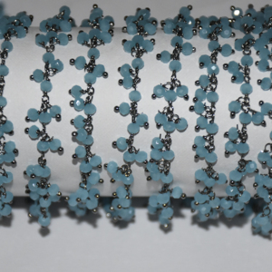 Black plated aqua calcedony Glass Beads <b>Cluster</b> Rosary. Beaded Chain for Bracelet necklace Jewelry Making. 3mm beads chain - Product Image 6