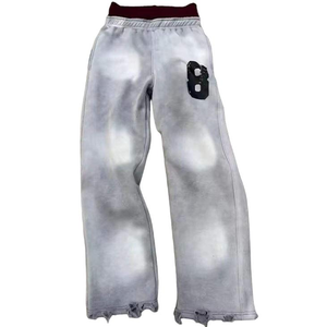 Haute qualité personnalisé Flare acide lavage soleil délavé Double en détresse Double taille éponge jambe droite survêtement pantalon Style décontracté - Product Image 2