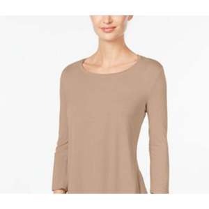 Top Floreale da Donna JM con Scollo Rotondo, Beige Scuro, Taglia Extra Small, Stile Casual, in Lino Lavorato a Maglia, Tessuto Satinato, Decorazione in Pizzo, Vestibilità Comoda - Product Image 2