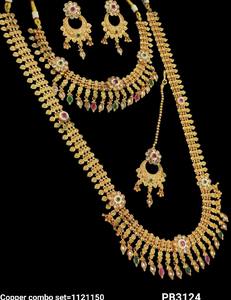 High Premium Quality Collection Round Design Kempu Stone Studded Heavy Copper <b>Jewellery</b> <b>Set</b> With Earring Mangtika <b>Set</b> For Women - Product Image 3