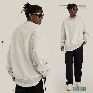 Pull à col rond en couleur unie lourd de 420 g pour l'automne et l'hiver, logo personnalisé, style rétro américain, hauts amples et branchés, sweat-shirts - Product Image 3