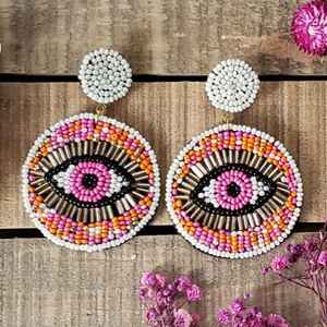 Style européen et américain rose blanc Design pané or boucles d'oreilles Western perlé bohème ensemble de mariage en gros - Product Image 3