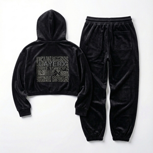 Sweat à capuche personnalisé pour femme en velours épais uni, imprimé, style Y2K, respirant, écologique, à séchage rapide, avec pantalon large à jambes larges - Product Image 1