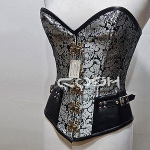 คอร์เซ็ทผ้าไหมลายดอกไม้สีเงินแบบโอเวอร์บัสต์ พร้อมสายหนังด้านข้าง สไตล์เซ็กซี่แบบโกธิค สตีมพังก์ จากผู้จำหน่ายคอร์เซ็ท - Product Image 4
