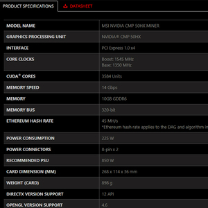 Carte graphique Cmp 50 h x 10GB d'occasion 50 hx GPU Nvidia cmp 50hx msi Pour l'informatique serveur, cartes graphiques remises à neuf - Product Image 2
