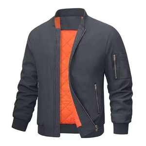 Blouson aviateur 2025 Vente en gros Nouveau design Blouson aviateur à fermeture éclair Couleur unie Vêtement uni Logo personnalisé Homme Grande taille Vestes pour hommes - Product Image 6
