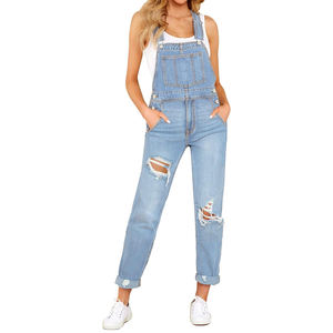 Salopette en jean et combinaisons en jean pour femmes Bretelles réglables Conception de poche Salopette à jambe droite pour femmes - Product Image 1