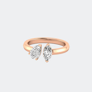 Anillo Toi Et Moi con Corte Marquesa y Pera de 1.30CTW, Diamante Cultivado en Laboratorio, Color D E F, Claridad VVS VS, Oro Blanco, Oro Rosa, Joyería Fina para Mujer - Product Image 5