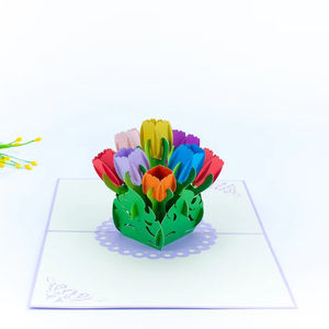 OEM Vente en gros Carte pop-up 3D multicolore Tulipes Carte de vœux en papier artisanal du Vietnam Impression offset - Product Image 1