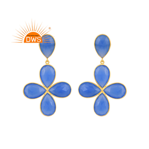 Pendientes colgantes de piedras preciosas de Calcedonia azul natural chapados en oro de 18 quilates, joyería fina Demi - Product Image 1