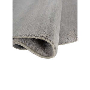 Alfombra Kavi Grey Lu-9031 (Cs-01)(Fr) Anudada a Mano de Lana y Seda de Bambú con Patrón Abstracto para Habitación de Adolescentes o Pasillo, en Negro y Gris - Product Image 2