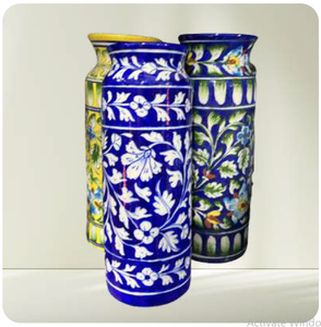 Vase en céramique bleu de vente chaude avec des motifs complexes Accents bleus vibrants pour la décoration intérieure exportés vers l'Inde - Product Image 1