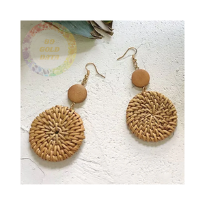 Pendientes de ratán hechos a mano-Pendientes de bambú tejido natural Boho Chic para mujer - Product Image 2