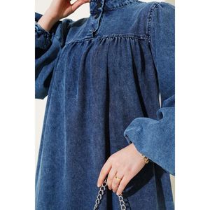 Robe en jean à manches ballon demi-boutonnées - Product Image 1