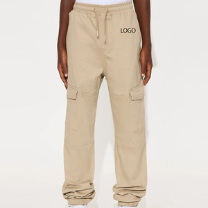 Pantalones Cargo con bolsillos y cordón Tela de algodón duradera Suave Transpirable Cómodo Cintura ajustable Múltiples con bolsillos - Product Image 1