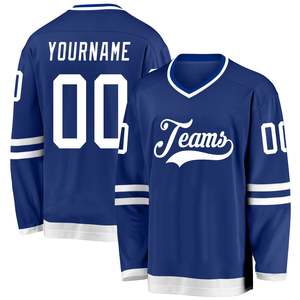 Diseño personalizado al por mayor de sublimación de los hombres del equipo de hockey sobre hielo Jersey cuello en V manga larga equipo deportivo Logo impreso camisetas de hockey sobre hielo - Product Image 1