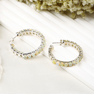 Piedra preciosa de ópalo natural 925 aro de plata esterlina sólida diseño de piedras preciosas aro abierto pendiente de piedras preciosas joyería para mayorista - Product Image 4