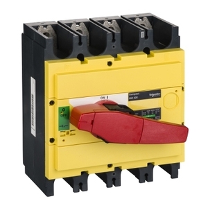 Interruttore Sezionatore SCHNEIDER ELECTRIC 31129 Compact INS320, 320A, 4 Poli, Maniglia Rotante Rossa, Interruttore Frontale Giallo - Product Image 1