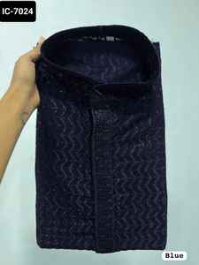 Vêtements ethniques indiens Vêtements pour hommes fantaisie Rayonne de qualité supérieure avec broderie et paillettes Travail des deux côtés Kurta avec pyjama en coton Raymond - Product Image 5