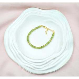 18K Gold Filled & 925 Sterling Silver Peridot Beaded Bracelet <b>Charm</b> <b>Bangles</b> with Pearl As Main Stone - Product Image 2