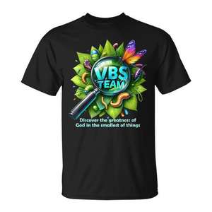 T-shirt VBS Team 2025 à manches courtes pour enfants, unisexe, col rond, impression numérique, cadeaux religieux pour l'église, camping d'été, aventure - Product Image 1
