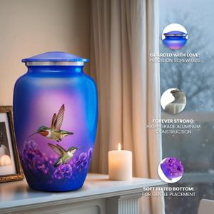 Lot de 6 urnes décoratives colibri pour cendres adultes Urnes funéraires en aluminium violet métallique 4 urnes incluses - Product Image 3