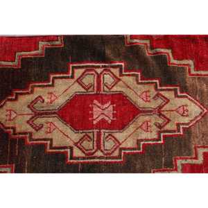 Turkish Vintage <b>Runner</b> Rug 2x12.9 ft, <b>Red</b> Brown Check Wool Rug - Product Image 5