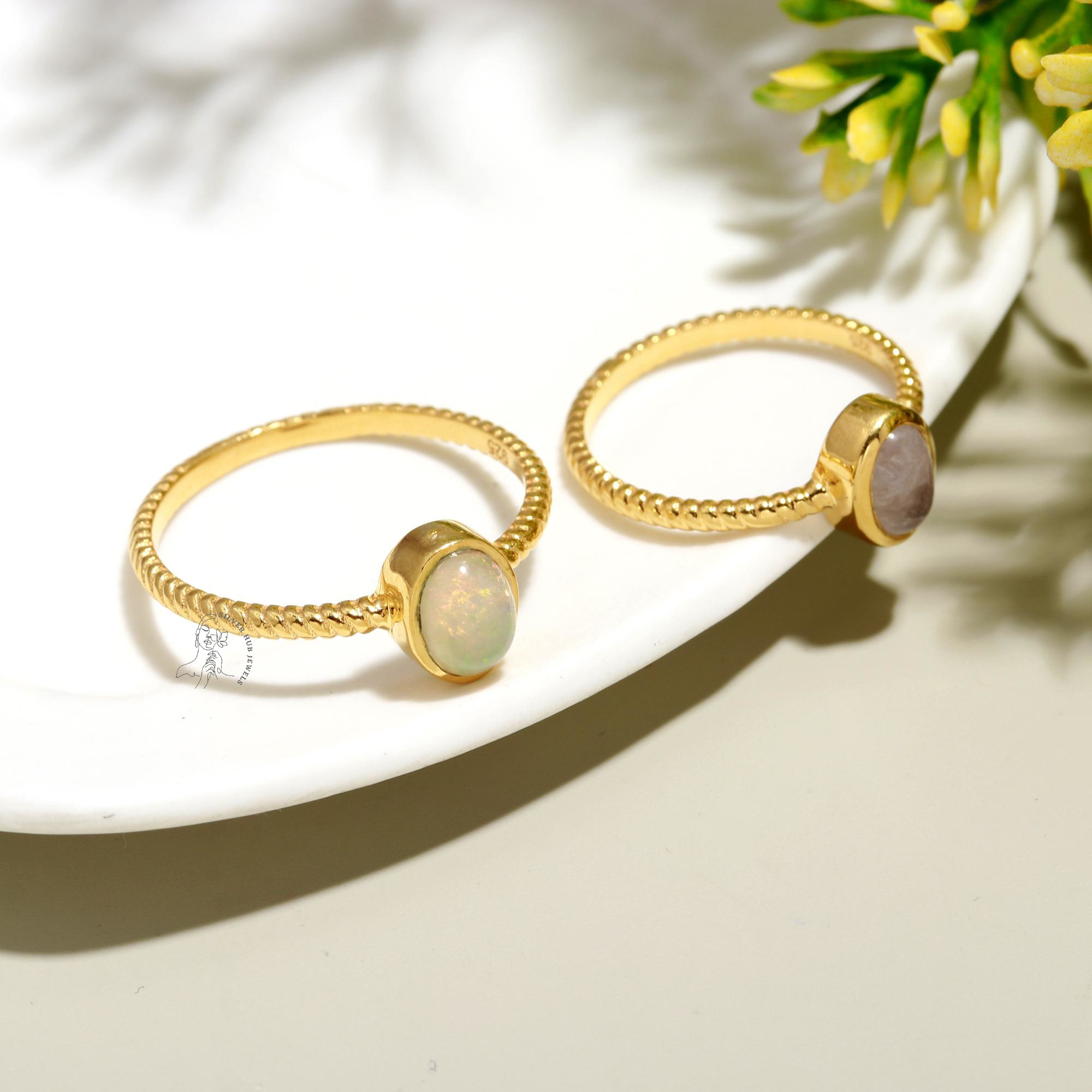 Bague En Argent 925 Avec Opale éthiopienne Naturelle - Taille Ajustable, Forme Rectangle