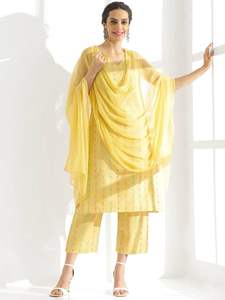 Elegant <b>Women</b> s Ethnic <b>Kurta</b> Set with Embroidered Detailing Sheer Dupatta & Extra Fabric <b>for</b> Half Sleeves Pastel Shades - Product Image 5