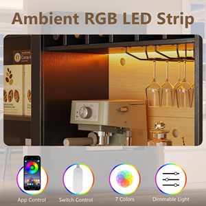 <span class=keywords><strong>Meuble</strong></span> de <span class=keywords><strong>cuisine</strong></span> haut noir moderne avec support pour micro-ondes, bar à café LED, casier à vin et vitrine à verres - Product Image 3