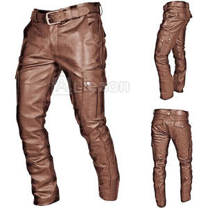Nouveau design de pantalons en cuir pour hommes Pantalons en cuir durables à coupe droite classiques pour une utilisation par temps froid - Product Image 2