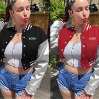 Blouson universitaire court rouge et blanc pour femme, avec patchs lettres, style bomber, manteau de baseball court, en laine d'hiver, col montant, coton, écologique, OEM