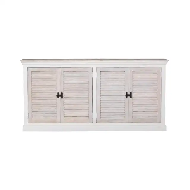 उच्च गुणवत्ता वाले हैम्पटन फर्नीचर शैली सफेद दाग 4 लौवर दरवाजे साइडबोर्ड बुफे
