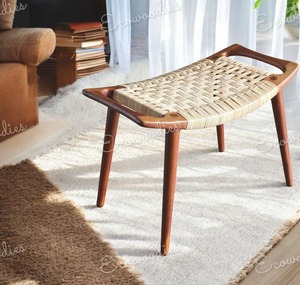 Tabouret Ottaman confortable de design moderne avec pieds en bois décors de maison pouf tricoté en corde pour console d'incrustation d'os de salon - Product Image 2