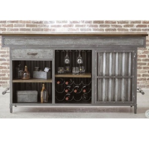 Thiết kế nội thất công nghiệp hiện đại thanh độc lập với tấm kim loại sóng & quầy bar đường sắt chân, Giá rượu - Product Image 3