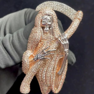 Colgante Personalizado de Santa Muerte con Diamantes de Moissanita VVS, Estilo Hip Hop, Chapado en Oro, Plata 925, Joyería Brillante - Product Image 1