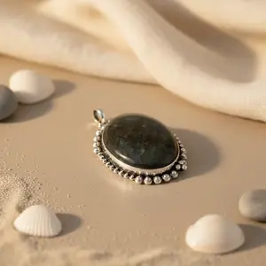 Pendentif en argent 925 avec pierre précieuse labradorite, métal or rose, perle pour femmes, bijoux chic avec cristal et diamant - Product Image 3