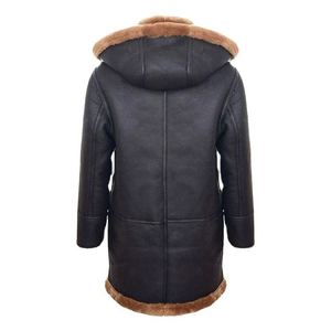 Chaqueta de invierno de piel de oveja auténtica para mujer, abrigo largo marrón de doble botonadura con forro de piel de felpa, cálido para otoño - Product Image 4