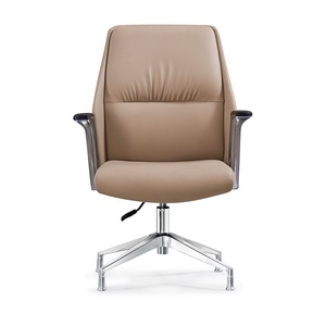 Chaise de bureau exécutive ergonomique en cuir au design moderne, hauteur réglable, accoudoirs fixes, pieds en acier inoxydable, soutien du dos moyen - Product Image 3