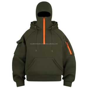 Sweat à capuche décontracté pour homme, imprimé personnalisé, en molleton délavé, uni, multi-poches, demi-zip, double capuche, 360g, automne-hiver, style streetwear - Product Image 4