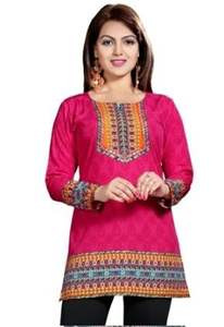 Nouvelle tendance pour femmes en pur coton coupe droite Kurti avant imprimé joug fente latérale été teint en plaine prix de gros exportation en vrac - Product Image 6