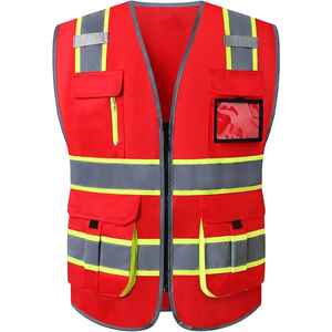 Chaleco de trabajo con cremallera y logotipo personalizado de Color rojo, tiras reflectantes de alta visibilidad, chaleco de tráfico de construcción, chaleco de seguridad con bolsillos 2025 - Product Image 4