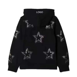 High Quality Custom Winter Crystal Rhinestone Embroidered Zipper-Up 100% Cotton Fleece <b>Hoodie</b> Custom Logo Star Design Low Price - Product Image 4