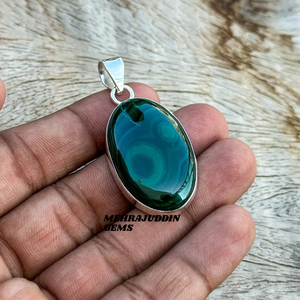 Collar con colgante de piedras preciosas de malaquita en forma de cabujón hecho a mano de Plata de Ley 925, joyería de moda para niños, sello de boda 925 - Product Image 6
