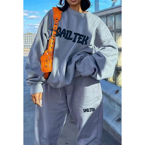 2024 nouveauté personnalisable 2 pièces femmes ensemble plaine coton pantalons de survêtement et survêtement pour bouffée impression personnalisable survêtement piste S - Product Image 3