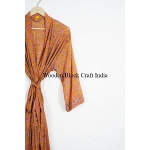 Boho Style Women's <b>Silk</b> <b>Kimono</b> Indian yellow Robe Thermal Feature Perfect Vacation Wear Nightwear Woven Weaving Method V-neck - Product Image 3
